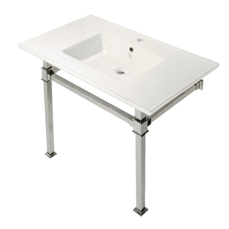 KINGSTON BRASS KVPB37221Q6 37" Console Sink with Stainless Steel Legs (Single Faucet Hole), White/Polished Nickel KVPB37221Q6